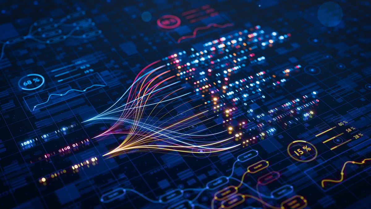 Red neuronal digital representando tráfico y conexiones